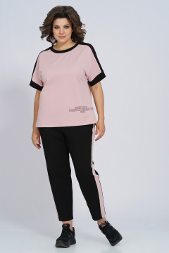 Костюм из трикотажа: футболка и брюки с лампасами для спорта Пинск-Стиль 159 пыльная роза+черный - фото 2