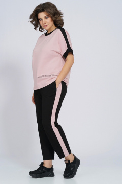 Костюм из трикотажа: футболка и брюки с лампасами для спорта Пинск-Стиль 159 пыльная роза+черный - фото 5