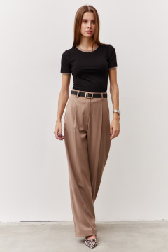 Бежевые брюки делового стиля из текстиля Luitui R2055 бежевый - фото 2