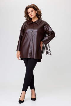 Рубашка свободного кроя из экокожи с бахромой и разрезами Avenue 0330 шоколад - фото 2
