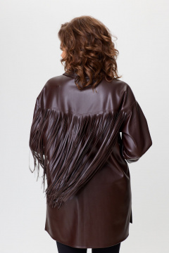 Рубашка свободного кроя из экокожи с бахромой и разрезами Avenue 0330 шоколад - фото 5