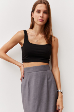 Топ из трикотажа хлопка с притачной планкой для повседневного стиля Luitui R5061 черный - фото 1