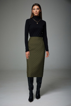 Комплект из жакета и юбки с объемными деталями и наклонными карманами N.O.W. 1305-1 хаки - фото 4