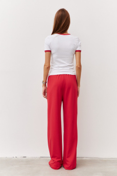Брюки широкие из двухнитки с наклонными карманами и шнурком Luitui R2032 красный - фото 3