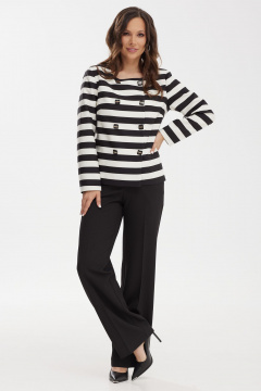 Нарядный комплект из жакета и прямых брюк из костюмной ткани Магия моды 2470 черный-белый - фото 2