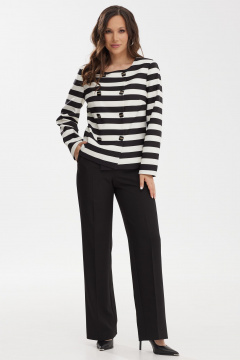 Нарядный комплект из жакета и прямых брюк из костюмной ткани Магия моды 2470 черный-белый - фото 1