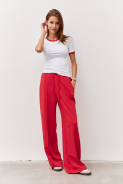Брюки широкие из двухнитки с наклонными карманами и шнурком Luitui R2032 красный - фото 2