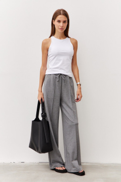 Брюки из текстиля с широким фасоном и эластичным поясом Luitui R2032 серый - фото 3