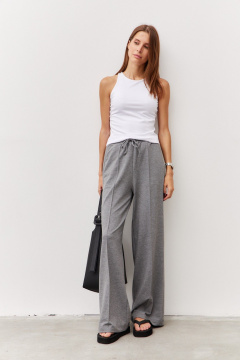 Брюки из текстиля с широким фасоном и эластичным поясом Luitui R2032 серый - фото 1
