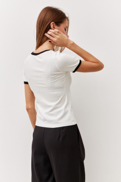 Стильный джемпер из трикотажа с хлопком Luitui R5071 молочный/черный - фото 2