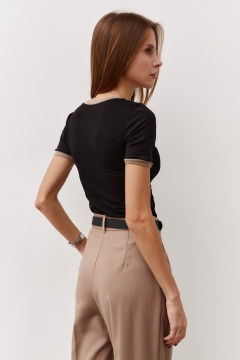 Модный джемпер из трикотажа с хлопком Luitui R5071 черный/капучино - фото 2