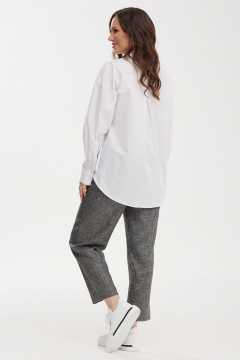 Стильный демисезонный комплект блузы и брюк из хлопка и костюмной ткани Магия моды 2458 белый-серый - фото 2