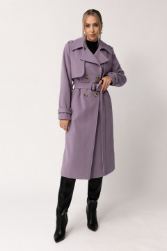 Демисезонное пальто с кокетками, погонами и шлицей из ткани Golden Valley 7119 фиолетовый - фото 1