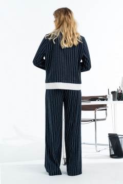 Костюм из блузки и брюк с декоративным кантом Barti 24-23 сине-белый - фото 2