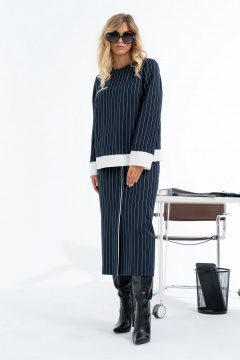 Демисезонный комплект юбки и блузки в стиле классика Barti 24-13 сине-белый - фото 1