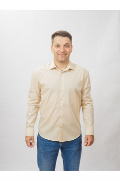 Круглогодичная slim рубашка из хлопка с гладью Nadex 01-088511/204-24 латте - фото 3