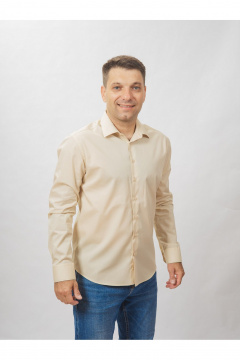 Круглогодичная slim рубашка из хлопка с гладью Nadex 01-088511/204-24 латте - фото 1