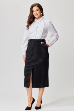 Юбка миди в полоску из текстиля с карманами и шлицей Andina city 1012-24 черный-полоска - фото 1