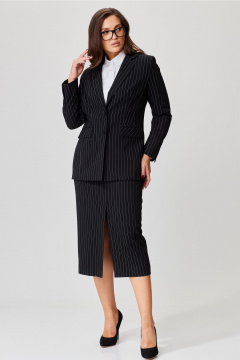 Костюм из полосатого текстиля: жакет и юбка на молнии Andina city 9046-24 черный-полоска - фото 5