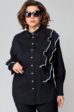 Блузка из хлопка с асимметричным подрезом и рюшами EVA GRANT 7136-1 черный+белое_кружево - фото 5