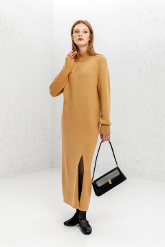Демисезонное платье с разрезом из трикотажа Romgil РВ0087-ШЕ5 соломенный - фото 1