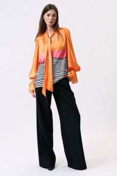Блуза женская оранжевая из вискозы с V-образным вырезом Art Ribbon M3906T - фото 2