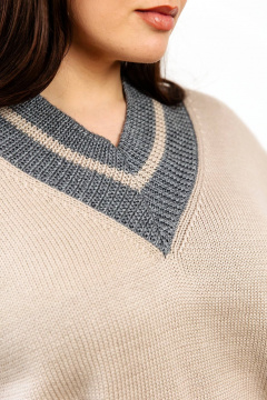 Джемпер накладними карманами з високоякісної пряжі Romgil 887ШТЗ светло-бежевый,серый - фото 5