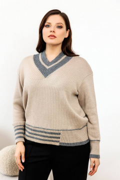 Джемпер накладними карманами з високоякісної пряжі Romgil 887ШТЗ светло-бежевый,серый - фото 1