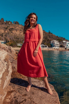 Платье без рукавов с вышивкой и расширенной юбкой летняя MALI 424-032 коралл - фото 1