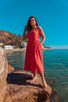 Платье без рукавов с вышивкой и расширенной юбкой летняя MALI 424-032 коралл - фото 4