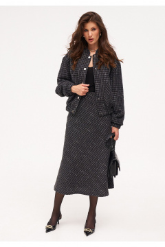 Твидовый бомбер и юбка-карандаш с карманами демисезон KaVaRi 8035 темно-серый - фото 5