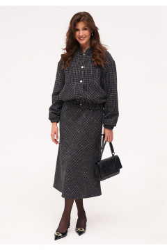 Твидовый бомбер и юбка-карандаш с карманами демисезон KaVaRi 8035 темно-серый - фото 3