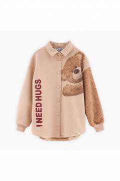Бежевый жакет-рубашка для девочки из хлопкового трикотажа Bell Bimbo 242067 бежевый - фото 1