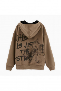 Зип-худи для мальчика с объемным капюшоном и авторским принтом Bell Bimbo 242136 песок - фото 2