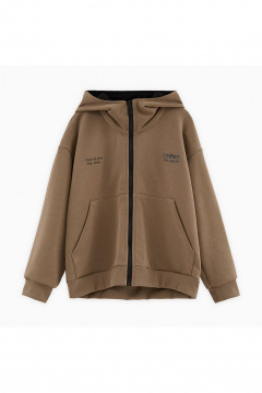 Зип-худи для мальчика с объемным капюшоном и авторским принтом Bell Bimbo 242136 песок - фото 1