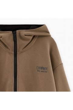 Зип-худи для мальчика с объемным капюшоном и авторским принтом Bell Bimbo 242136 песок - фото 3