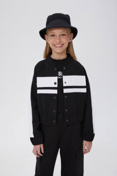 Бомбер для девочки короткий с контрастными вставками Bell Bimbo 242118 черный - фото 1