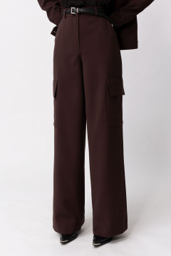 Демисезонные брюки из текстиля с карманами и гульфиком Golden Valley 16604 темно-коричневый - фото 3