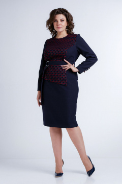 Деловой комплект жакет и юбка из текстиля Liona Style 771 темно-синий - фото 3