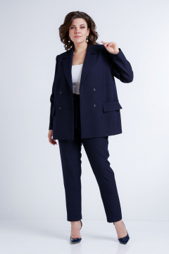 Деловой комплект брюки зауженные и жакет из текстиля Liona Style 858 синий - фото 1