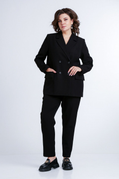 Деловой комплект брюки зауженные и жакет из текстиля Liona Style 858 черный - фото 1