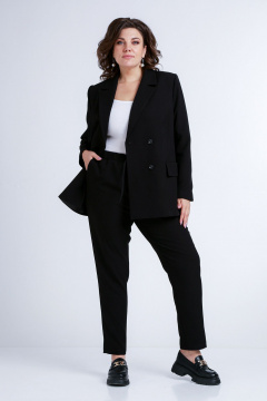 Деловой комплект брюки зауженные и жакет из текстиля Liona Style 858 черный - фото 3