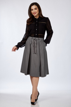 Юбка из экокожи с складками и карманами Klever 225 серебро - фото 5