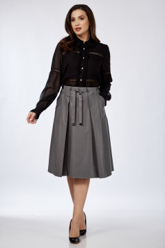 Юбка из экокожи с складками и карманами Klever 225 серебро - фото 4