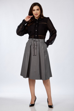 Юбка из экокожи с складками и карманами Klever 225 серебро - фото 3