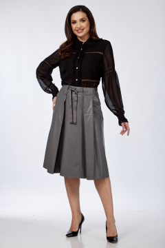 Юбка из экокожи с складками и карманами Klever 225 серебро - фото 2