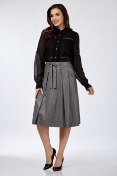 Юбка из экокожи с складками и карманами Klever 225 серебро - фото 1