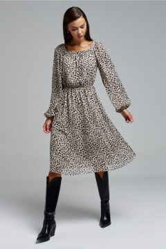 Шифоновое А-силуэта платье с длинным рукавом и резинкой Butеr 2902 бежевый_принт - фото 5