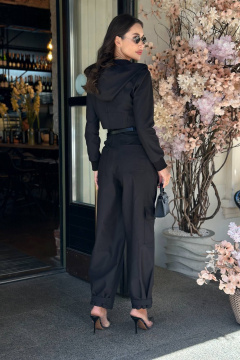 Черные брюки из неэластичного денима с карманами и разрезами AURA otd 4154 - фото 5