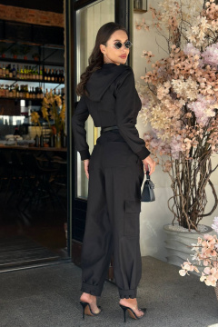 Черные брюки из неэластичного денима с карманами и разрезами AURA otd 4154 - фото 2